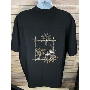 The Havanera Co Shirt Men 2XL/XXL Embroidered Black Rayon Blend Logo Cuban Retro